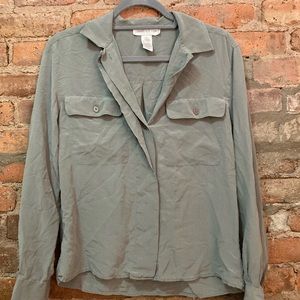 Jones NY size M long-sleeve, silk material, olive green  button down.